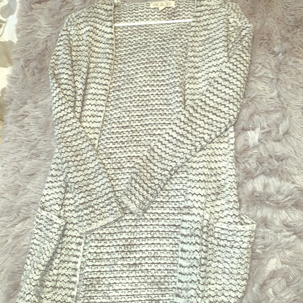 Long gray and white sweater cardigan